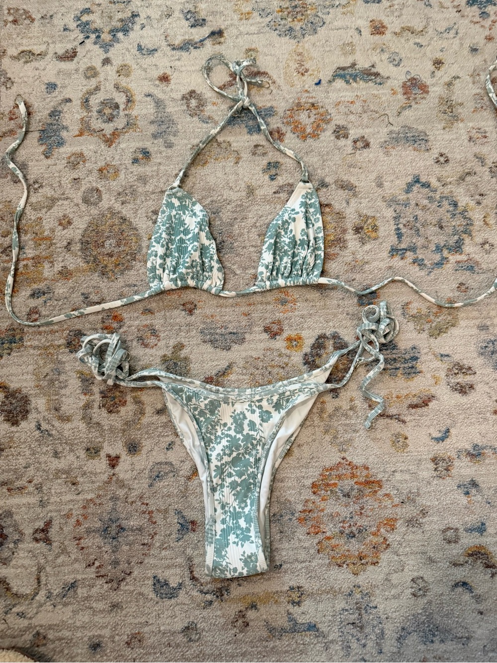 Shore Brand Sage Green Floral Tie Triangle Bikini
